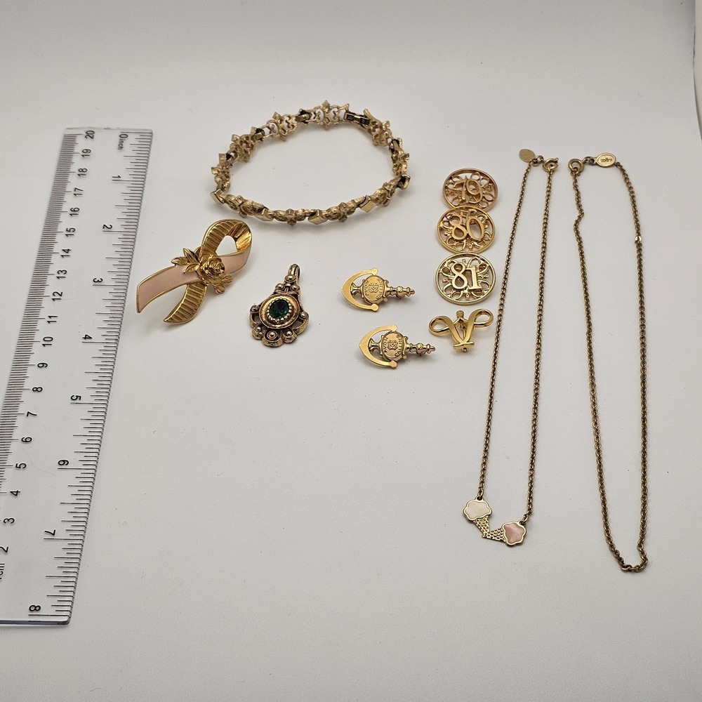 Vintage Avon Jewelry Lot. Necklaces, Seller Pins, Bracelet. Pendant. Gold Tone